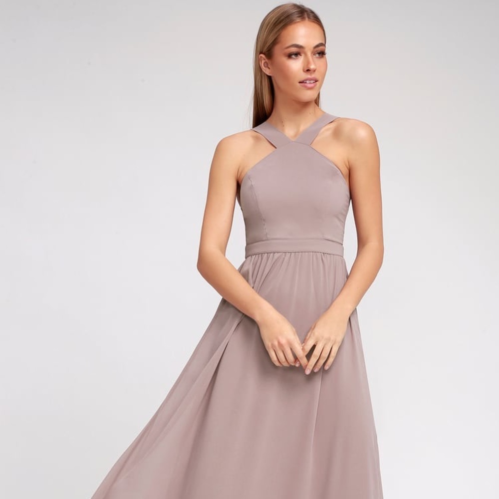 Long taupe formal dress